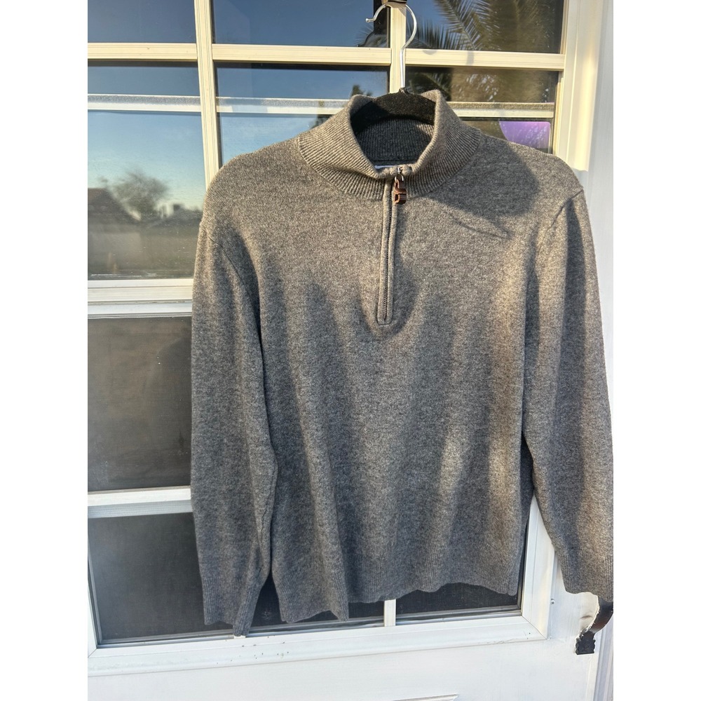Huckberry Wills Mens M Cashmere Quarter Zip Sweater Gray Mock Neck Pullover